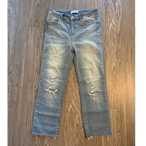 Distressed straight leg denim